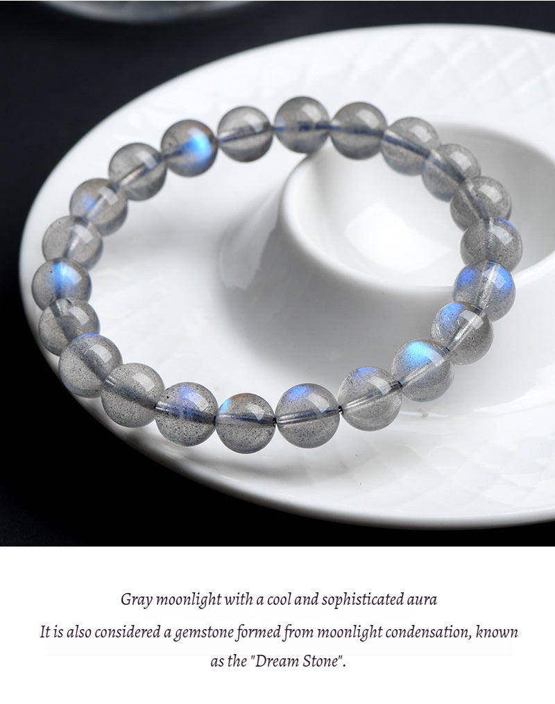 7A Quality Natural Gray Moonstone Bead Bracelet | Shimmering Adularescence | Spiritual Healing & Intuition