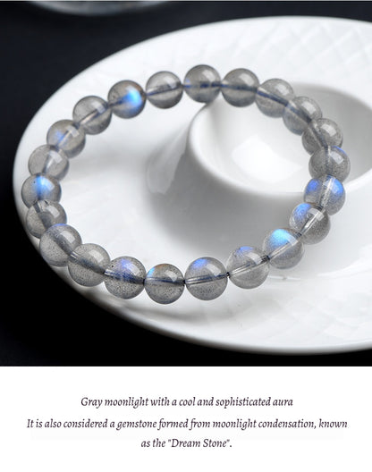 7A Quality Natural Gray Moonstone Bead Bracelet | Shimmering Adularescence | Spiritual Healing & Intuition