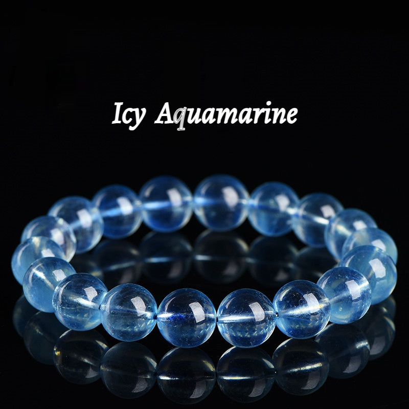Sky-Blue Transparent Aquamarine Gemstone - Crystal Clear & Rich Color - Round Smooth Bead