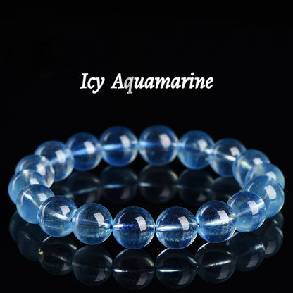 Sky-Blue Transparent Aquamarine Gemstone - Crystal Clear & Rich Color - Round Smooth Bead