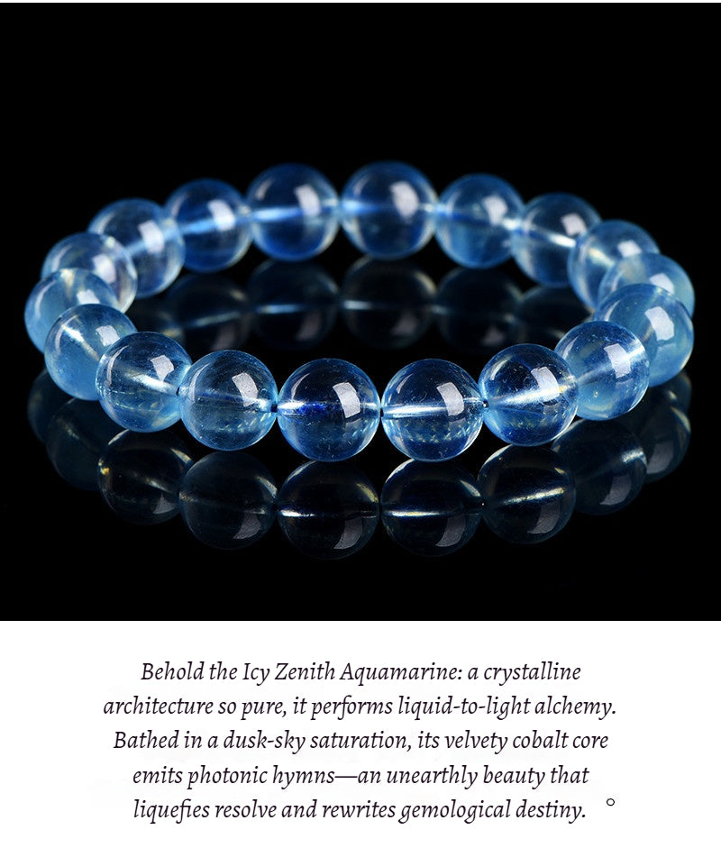 Sky-Blue Transparent Aquamarine Gemstone - Crystal Clear & Rich Color - Round Smooth Bead