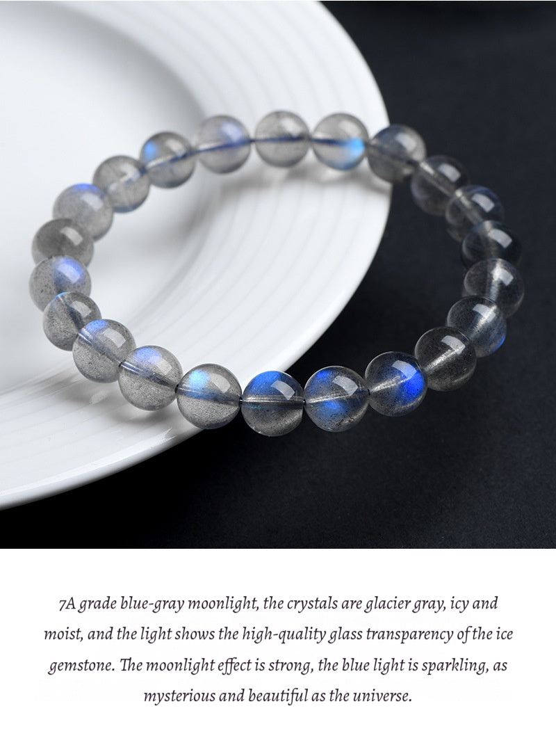 7A Quality Natural Gray Moonstone Bead Bracelet | Shimmering Adularescence | Spiritual Healing & Intuition