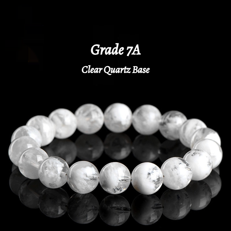 7A Natural Snow Quartz Bracelet - Healing Crystal Gift for Women -----Double Color Energy: White Clarity & Pink Love Stone Bracelet - Charged with Positive Vibes