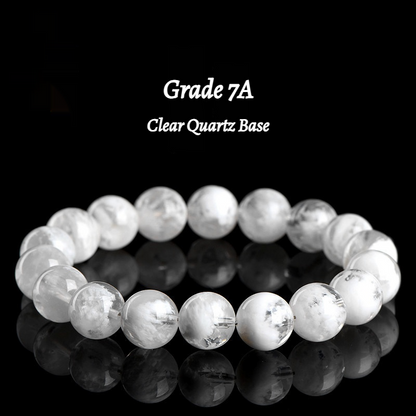 7A Natural Snow Quartz Bracelet - Healing Crystal Gift for Women -----Double Color Energy: White Clarity & Pink Love Stone Bracelet - Charged with Positive Vibes