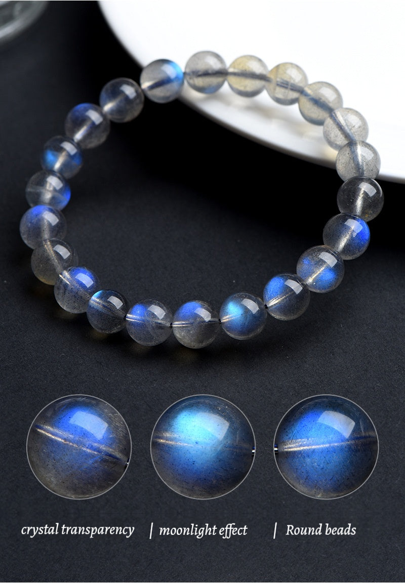 7A Quality Natural Gray Moonstone Bead Bracelet | Shimmering Adularescence | Spiritual Healing & Intuition