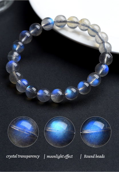 7A Quality Natural Gray Moonstone Bead Bracelet | Shimmering Adularescence | Spiritual Healing & Intuition