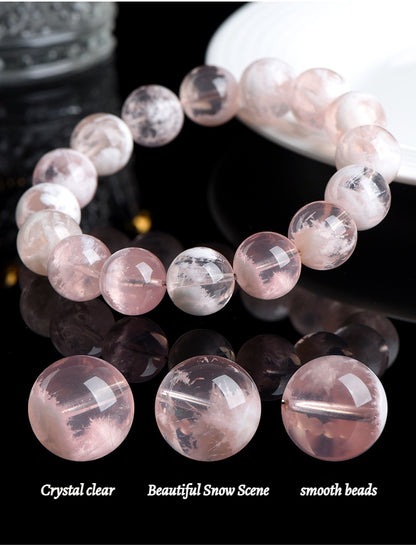 7A Natural Snow Quartz Bracelet - Healing Crystal Gift for Women -----Double Color Energy: White Clarity & Pink Love Stone Bracelet - Charged with Positive Vibes
