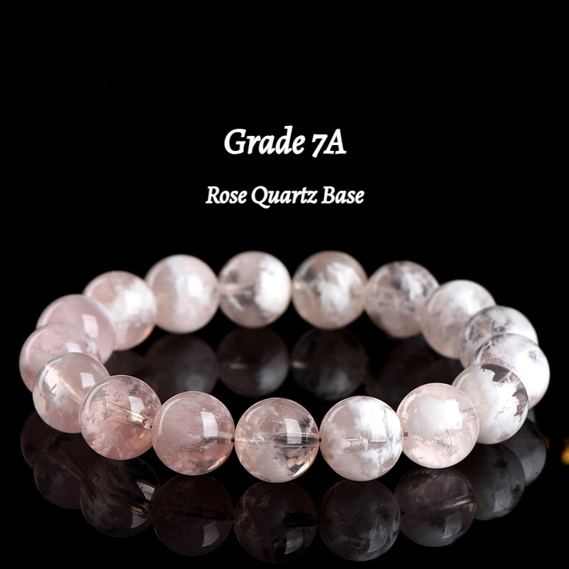 7A Natural Snow Quartz Bracelet - Healing Crystal Gift for Women -----Double Color Energy: White Clarity & Pink Love Stone Bracelet - Charged with Positive Vibes