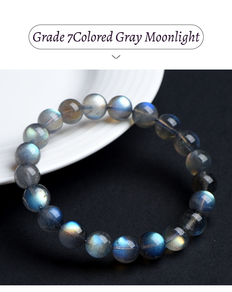 7A Quality Natural Gray Moonstone Bead Bracelet | Shimmering Adularescence | Spiritual Healing & Intuition