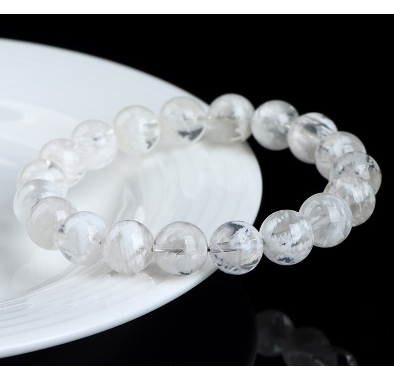 7A Natural Snow Quartz Bracelet - Healing Crystal Gift for Women -----Double Color Energy: White Clarity & Pink Love Stone Bracelet - Charged with Positive Vibes