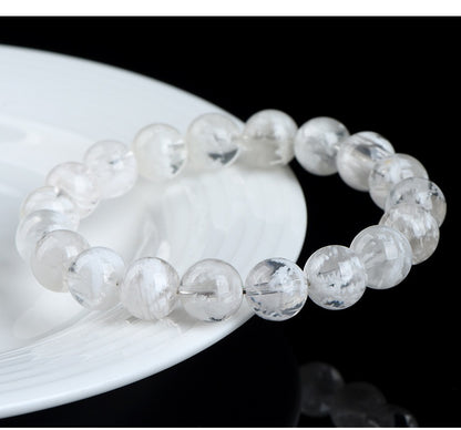 7A Natural Snow Quartz Bracelet - Healing Crystal Gift for Women -----Double Color Energy: White Clarity & Pink Love Stone Bracelet - Charged with Positive Vibes