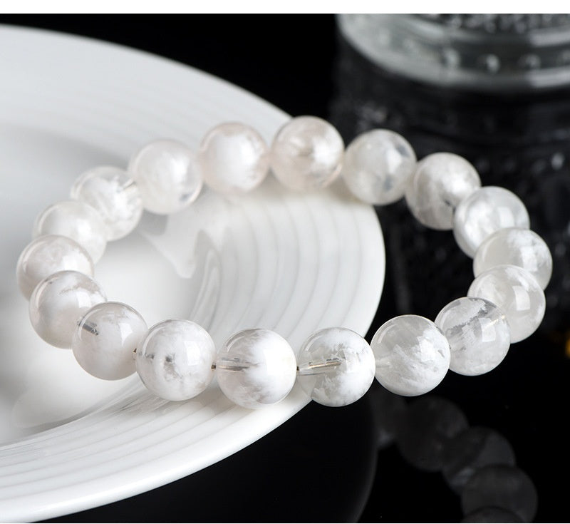 7A Natural Snow Quartz Bracelet - Healing Crystal Gift for Women -----Double Color Energy: White Clarity & Pink Love Stone Bracelet - Charged with Positive Vibes