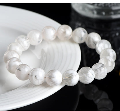 7A Natural Snow Quartz Bracelet - Healing Crystal Gift for Women -----Double Color Energy: White Clarity & Pink Love Stone Bracelet - Charged with Positive Vibes