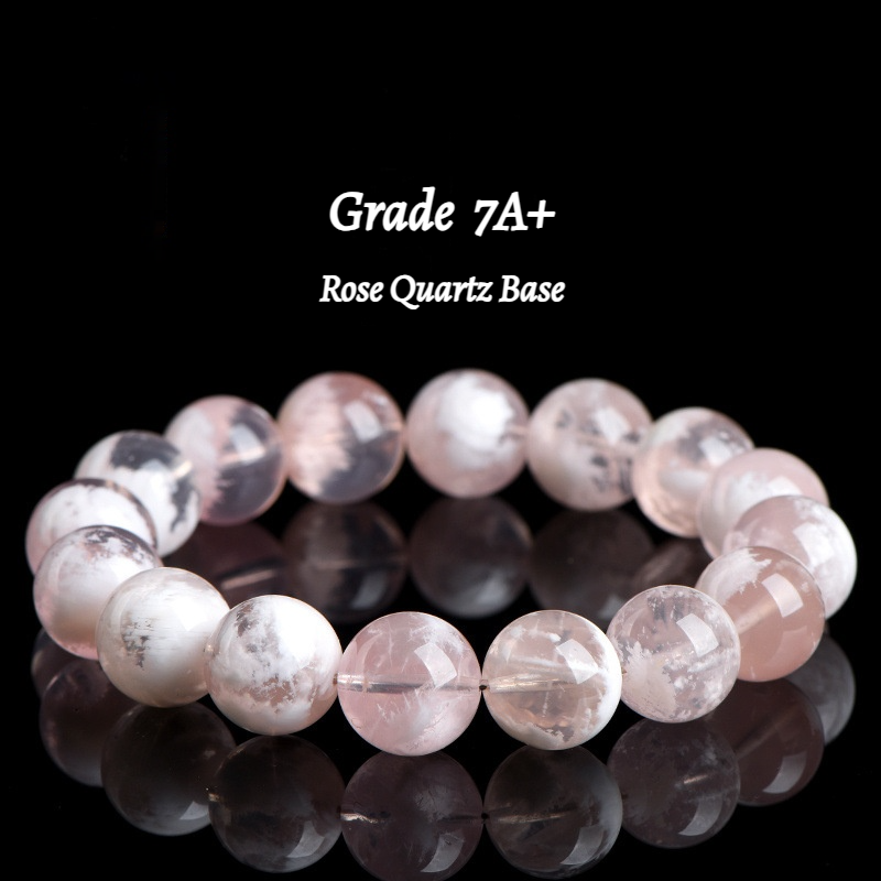 7A Natural Snow Quartz Bracelet - Healing Crystal Gift for Women -----Double Color Energy: White Clarity & Pink Love Stone Bracelet - Charged with Positive Vibes